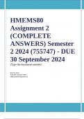 HMEMS80 Assignment 2 (COMPLETE ANSWERS) Semester 2 2024 (755747) - DUE 30 September 2024 ; 100% TRUSTED Complete, trusted solutions and explanations. Ensure your success with us.... 