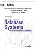 Test Bank For Database Systems: Design, Implementation, & Management, 14th Edition by Coronel & Morris, All 16 Chapters Covered, Verified Latest Edition, ISBN: 9780357673034