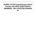 NURSE 315 PN Comprehensive Online Practice 2021/2022 QUESTIONS & ANSWERS  100% SUCCESS GRADED A+