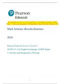 Pearson Edexcel Level 1/ Level 2 GCSE (9–1) In English Language (1EN0)  Paper 1: Fiction and Imaginative Writing Mark Scheme (Results) Summer 2024