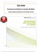 Test Bank for Recruitment and Selection in Canada, 8th Edition by (Catano/Hackett/ Belcourt) ISBN: 9781774128459, All 10 Chapters Covered, Verified Latest Edition