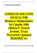 COMPLETE SOLUTION MANUAL FOR Business Mathematics In Canada 10th edition F. Ernest Jerome, Tracy Worswick ISBN 9781259265822  Updated 2024/2025 A+