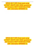 CPCO 2017 CPC final exam prep LATEST UDATE 2021/2022 questions and answers BEST EXAM SOLUTION with rationales GRADED A+