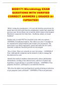 BIOD171 Microbiology EXAM  QUESTIONS WITH VERIFIED  CORRECT ANSWERS || GRADED A+  <UPDATED>   