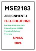 MSE2183 Assignment 4 Geometry Complete Solutions UNISA 2024 Due date 05 October 2024 