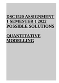 DSC1520 ASSIGNMENT 1 SEMESTER 1 2022 POSSIBLE SOLUTIONS QUANTITATIVE MODELLING