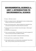 ENVIRONMENTAL SCIENCE A -  UNIT 1: INTRODUCTION TO  ENVIRONMENTAL SCIENCE       