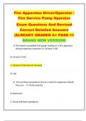 Fire Apparatus Driver/Operator /  Fire Service Pump Operator  Exam Questions And Revised  Correct Detailed Answers  |ALREADY GRADED A+ PASS >>  BRAND NEW VERSION! 