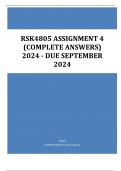 RSK4805 Assignment 4 (COMPLETE ANSWERS) 2024 - DUE September 2024.