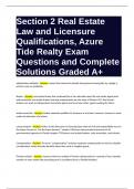 Section 2 Real Estate Law and Licensure Qualifications, Azure Tide Realty Exam Questions and Complete Solutions Graded A+