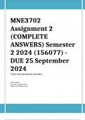 MNE3702 Assignment 2 (COMPLETE ANSWERS) Semester 2 2024 (156077) - DUE 25 September 2024 ; 100% TRUSTED Complete, trusted solutions and explanations  Ensure your success with us..