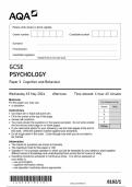 AQA GCSE PSYCHOLOGY Paper 1 Cognition and Behavior 8182/1 QP Psychology G 15May24