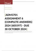 ADM3701 Assignment 6 (COMPLETE ANSWERS) 2024 (605597) - DUE 30 October 2024 ; 100% TRUSTED Complete, trusted solutions and explanations. Ensure your success with us