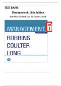 Test Bank For Management 16th Edition by (Robbins./Coulter /Long), All 18 Chapters Covered|ultimate  guide 100% verified A+