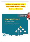 TEST BANK For Management Global, 15th Edition By Stephen P. Robbins, Verified Chapters 1 - 18, Complete Newest Version