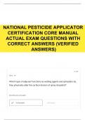 NATIONAL PESTICIDE APPLICATOR CERTIFICATION CORE MANUAL ACTUAL EXAM QUESTIONS WITH CORRECT ANSWERS (VERIFIED ANSWERS)