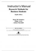 Solution  Manual for  Research Methods for  Business Students  Eighth edition  Mark NK Saunders  Philip Lewis  Adrian Thornhill Updated 2024/2025 A+