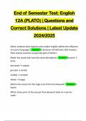 End of Semester Test: English 12A (PLATO) | Questions and Correct Solutions | Latest Update 2024/2025