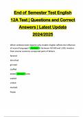 End of Semester Test English 12A Test | Questions and Correct Answers | Latest Update 2024/2025