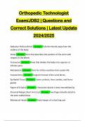 Orthopedic Technologist Exam/JDB2 | Questions and Correct Solutions | Latest Update 2024/2025