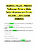 RESNA ATP EXAM - Assistive Technology Terms to Study Guide | Questions and Correct Solutions | Latest Update 2024/2025