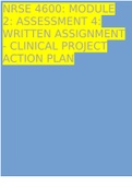 NRSE 4600: MODULE 2: ASSESSMENT 4: WRITTEN ASSIGNMENT - CLINICAL PROJECT ACTION PLAN