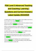 PGA Level 3 Advanced Teaching and Coaching: Learning | Questions and Correct Answers | Latest Update 2024/2025