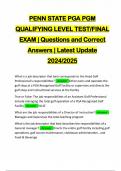 PENN STATE PGA PGM QUALIFYING LEVEL TEST/FINAL EXAM | Questions and Correct Answers | Latest Update 2024/2025