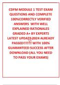 CDFM MODULE 1 TEST EXAM  QUESTIONS AND COMPLETE 100%CORRECTLY VERIFIED ANSWERS  WITH WELL EXPLAINED RATIONALES GRADED A+ BY EXPERTS LATEST UPDATE 2024 ALREADY PASSED!!!!!!! WITH 100% GUARANTEED SUCCESS AFTER DOWNLOAD (ALL YOU NEED TO PASS YOUR EXAMS)