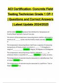 ACI Certification- Concrete Field Testing Technician Grade 1 CP-1 | Questions and Correct Answers | Latest Update 2024/2025