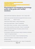 Physiological and biological psychology prelim study guide with verified solutions