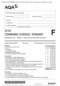 Actual 2024 AQA GCSE COMBINED SCIENCE: SYNERGY 8465/1F Foundation Tier Paper 1 Life and Environmental Sciences Merged Question Paper + Mark Scheme + Inserts