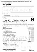 Actual 2024 AQA GCSE COMBINED SCIENCE: SYNERGY 8465/1H Higher Tier Paper 1 Life and Environmental Sciences Merged Question Paper + Mark Scheme + Inserts