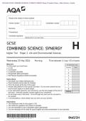 Actual 2024 AQA GCSE COMBINED SCIENCE: SYNERGY 8465/2H Higher Tier Paper 2 Life and Environmental Sciences Merged Question Paper + Mark Scheme + Inserts