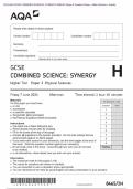 Actual 2024 AQA GCSE COMBINED SCIENCE: SYNERGY 8465/3H Higher Tier Paper 3 Physical Sciences Merged Question Paper + Mark Scheme + Inserts