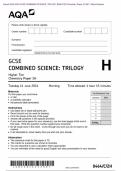 Actual 2024 AQA GCSE COMBINED SCIENCE: TRILOGY 8464/C/2H Chemistry Paper 2H Merged Question Paper + Mark Scheme + Insert