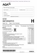 Actual 2024 AQA GCSE MATHEMATICS 8300/1H Higher Tier Paper 1 Non-Calculator Merged Question Paper + Mark Scheme + Insert