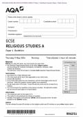 Actual 2024 AQA GCSE RELIGIOUS STUDIES A 8062/11 Paper 1: Buddhism Merged Question Paper + Mark Scheme