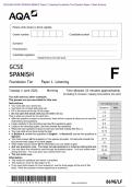 Actual 2024 AQA GCSE SPANISH 8698/LF Paper 1 Listening Foundation Tier Merged Question Paper + Mark Scheme (with Listening Test Transcript)