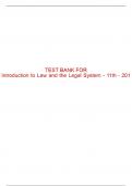 Test Bank For Introduction to Law and the Legal System - 11th - 2015 All Chapters - 9780357671207