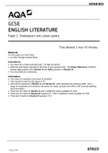 AQA GCSE ENGLISH LITERATURE Paper 2 Shakespeare and unseen poetry GRADED A+