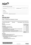 AQA AS SOCIOLOGY Paper 1 June 2024 QUESTION PAPER-7191/1