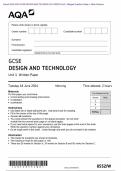 Actual 2024 AQA GCSE DESIGN AND TECHNOLOGY 8552/W Unit 1 Written Paper Merged Question Paper + Mark Scheme