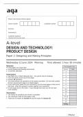 aqa A-level DESIGN AND TECHNOLOGY Paper 2 PRODUCT DESIGN(7552/2) Question Paper June 2024