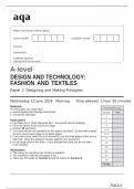 aqa A-level DESIGN AND TECHNOLOGY Paper 2 FASHION AND TEXTILES(7562/2) CORRECT Question Paper June 2024