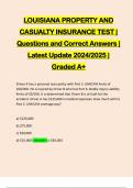 LOUISIANA PROPERTY AND CASUALTY INSURANCE TEST | Questions and Correct Answers | Latest Update 2024/2025 | Graded A+