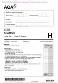 Actual 2024 AQA GCSE SPANISH 8698/RH Paper 3 Reading Higher Tier Merged Question Paper + Mark Scheme