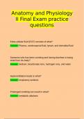 Anatomy and Physiology II Final Exam practice questions with complete answers.