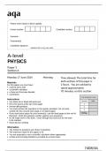 aqa A-level PHYSICS Paper 3 Section A(7408-3A) CORRECT Question Paper June 2024