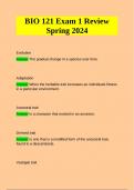 BIO 121 Exam 1 Review Spring 2024 | Questions with Complete Answers.